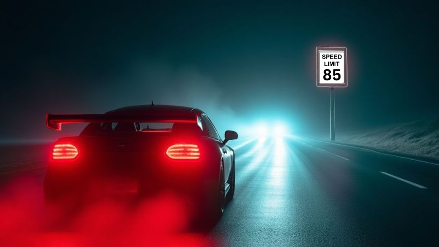 A close-up of an 85 MPH speed limit sign on Texas Highway 130, captured under clear skies. The sign stands as a bold symbol of America’s fastest legal roadway, representing modern high-speed travel and the legacy of the Interstate Highway System.