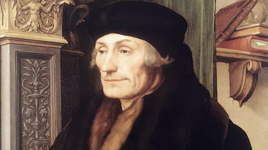 Portrait of Desiderius Erasmus, the Dutch Renaissance scholar and Catholic theologian, known for his writings on humanism and his famous debate with Martin Luther over free will and church reform.