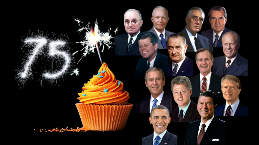 Timeline of the past 13 U.S. Presidents from 1937 to  the President Obama. The image highlights how American lives and fortunes were shaped by presidential leadership over these decades.