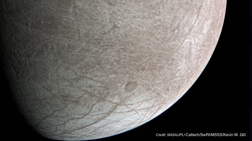 Image of the Jovian moon Europa from the Juno spacecraft.