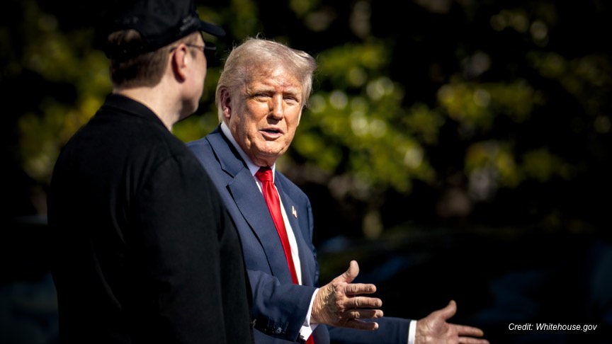 Elon Musk meets with President Donald Trump outside the Whitehouse.